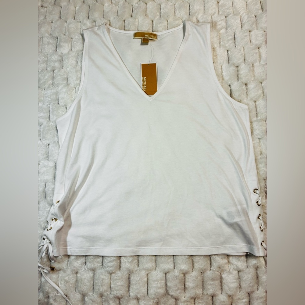 Michael Kors White Loose Fit Sleeveless Cutout Blouse - Size L - Picture 3 of 11